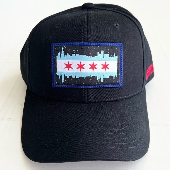 New DK Chicago Flag Skyline Patch Hat Cap Embroidered Hook Loop Black - Picture 1 of 6